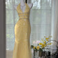 Yellow shiny beaded long chiffon ball gown evening dress party dress gh4745