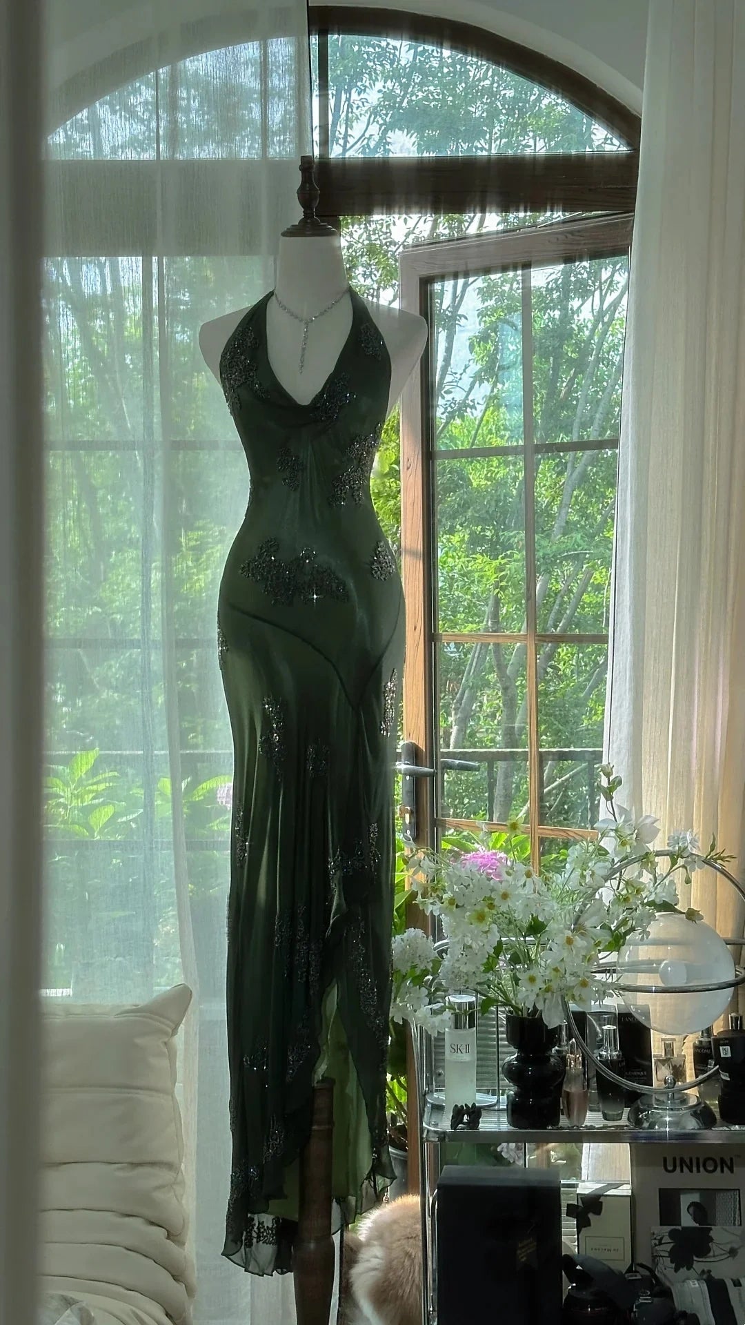 Dark Green Beaded Elegant Long Chiffon Ball Gown Evening Dress Party Dress gh4749