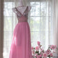 Pink Elegant Shiny V Neck Long Chiffon Ball Gown Evening Dress Party Dress gh4322