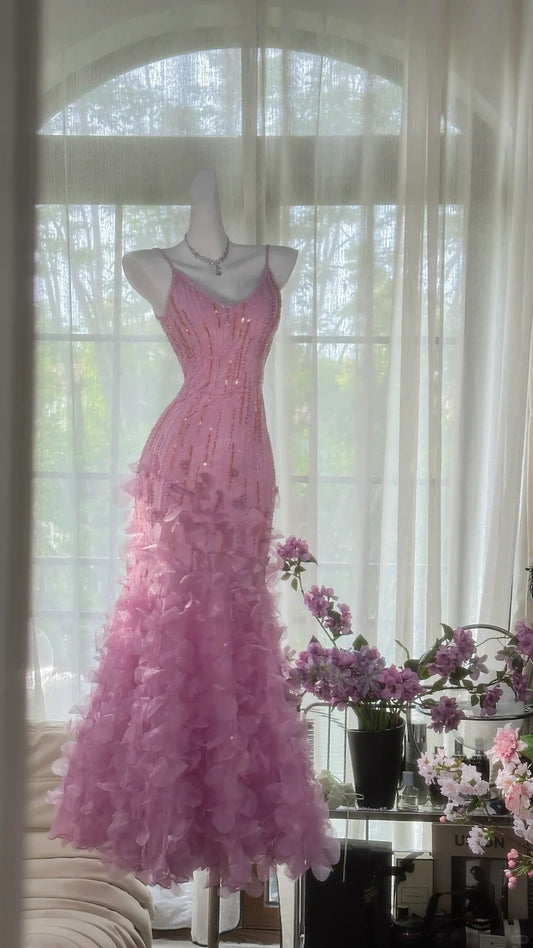 vintage pink and purple mermaid long slim beaded elegant chiffon homecoming dress prom dress evening dress birthday party dress date dress gh4682