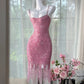 Pink shiny vintage chiffon short homecoming dress prom dress evening dress party dress gh4822