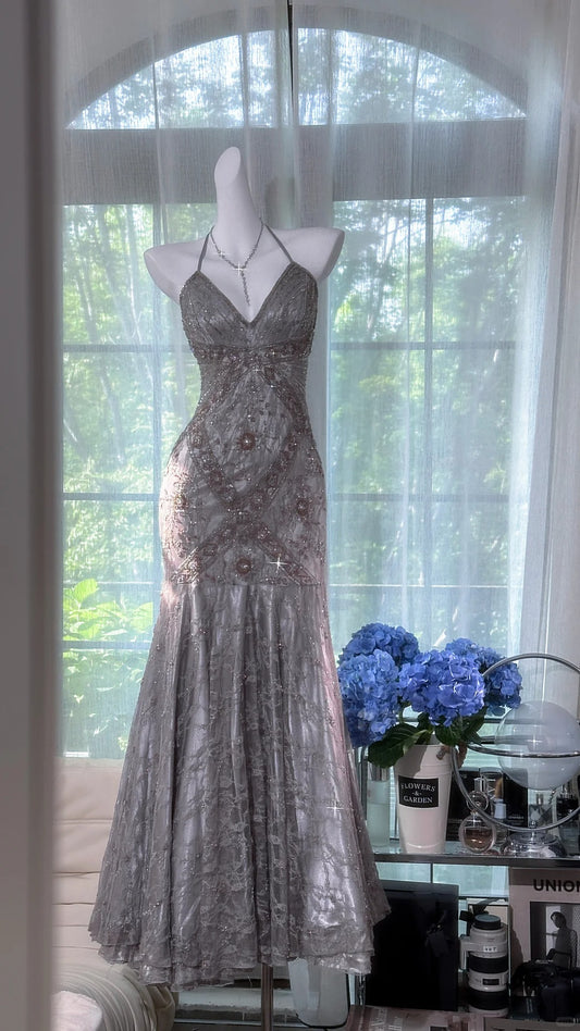 girlhomeshops-New silver floral exquisite beaded long lace homecoming dress birthday party dress prom dress date dress gh5804