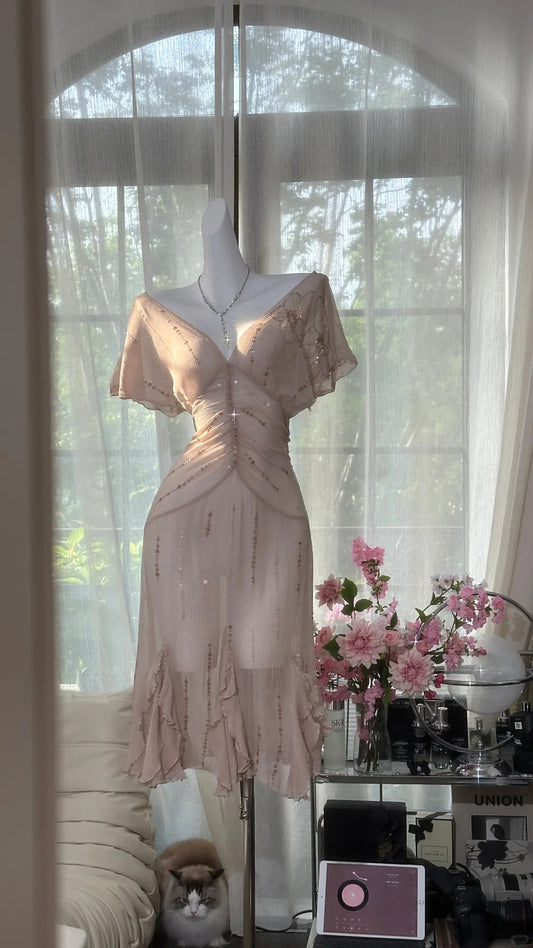 Pink Sparkling Short Homecoming Dress Chiffon Ball Gown Evening Dress Party Dress gh4747