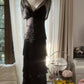Black Beaded Elegant Long Tiered Chiffon Ball Gown Evening Gown Party Dress gh4751