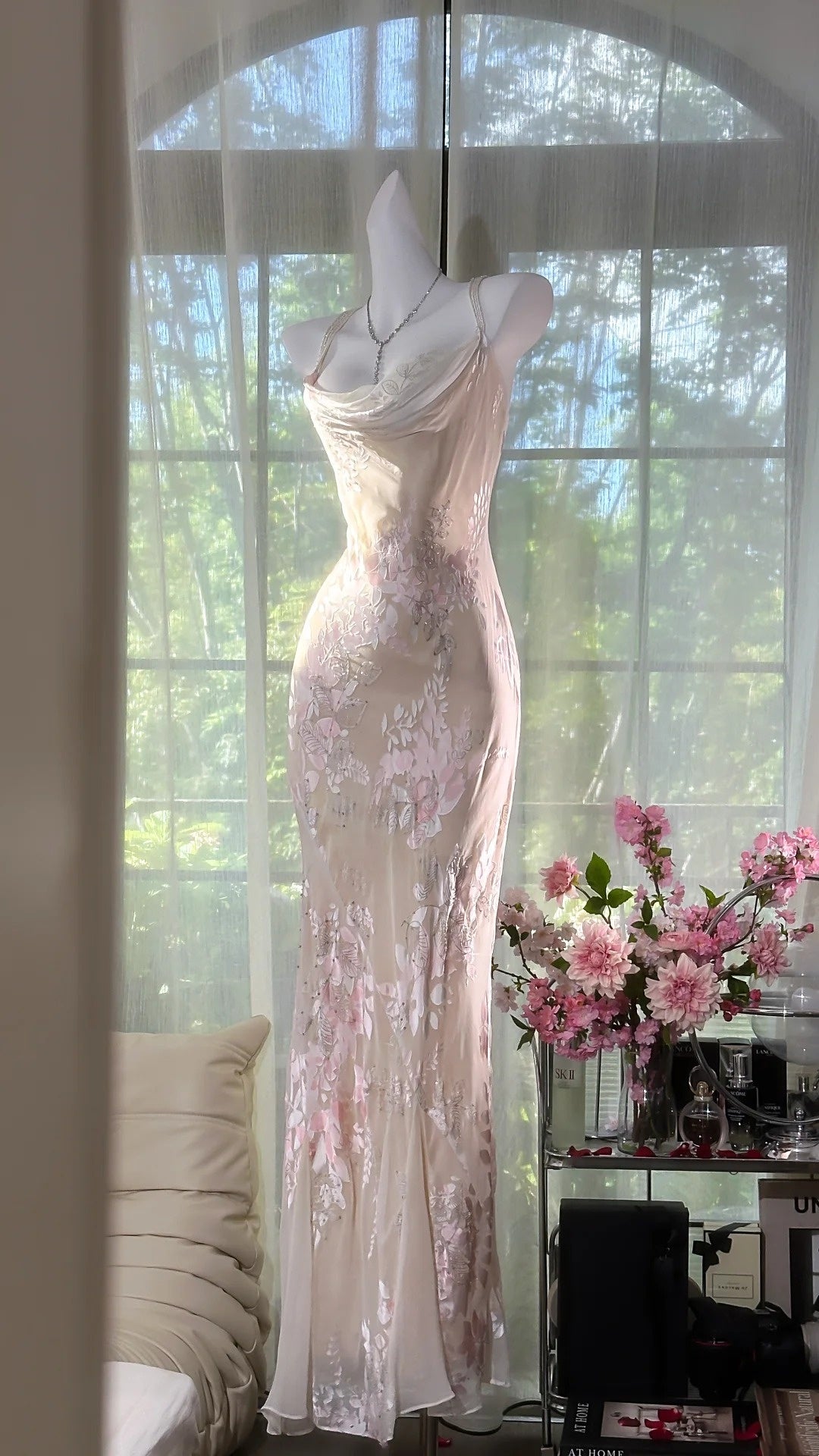 White light pink floral fashion sexy elegant satin long prom dress evening gown wedding party dress gh4846