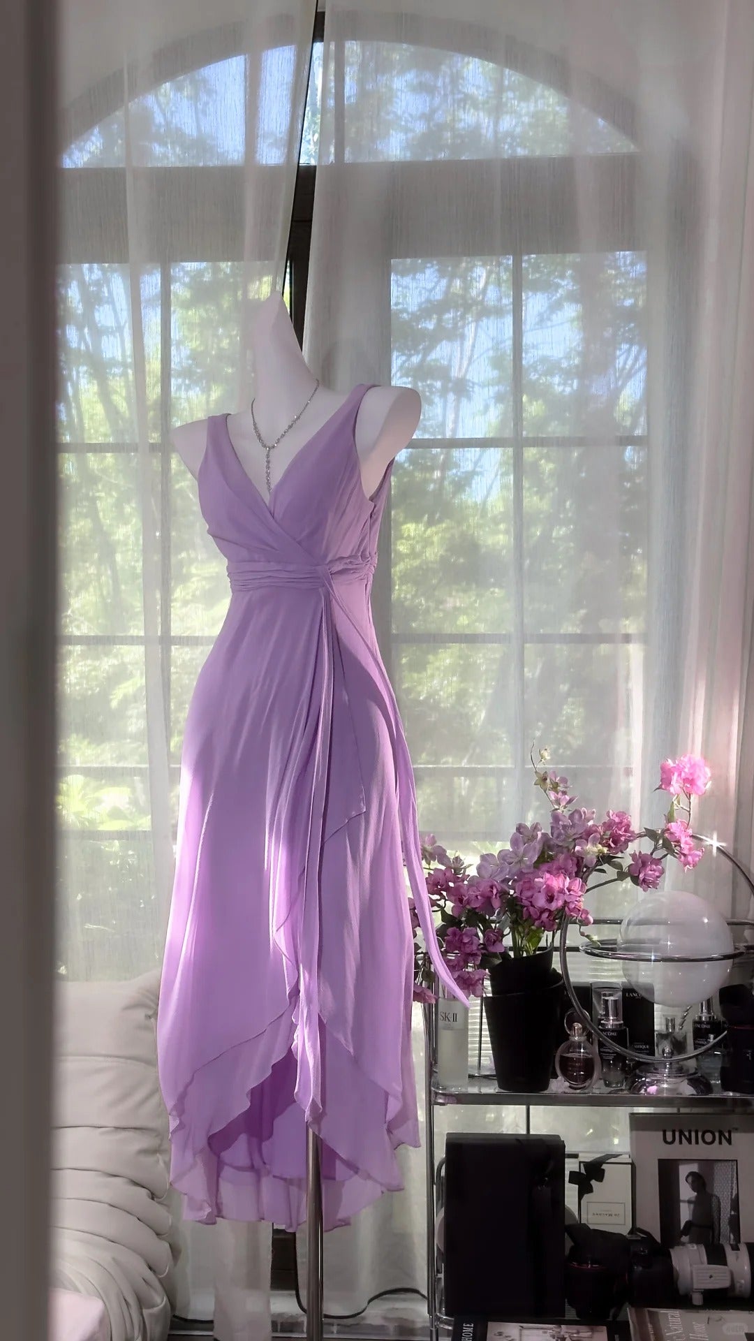 Girlhomeshops-Wisteria vintage taro purple short chiffon homecoming dress birthday dress gh5360