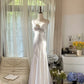 girlhomeshops-Formal Dress White Satin Spaghetti-Strap Beaded Open-Back Train Elegant-Style Wedding Dress gh6376