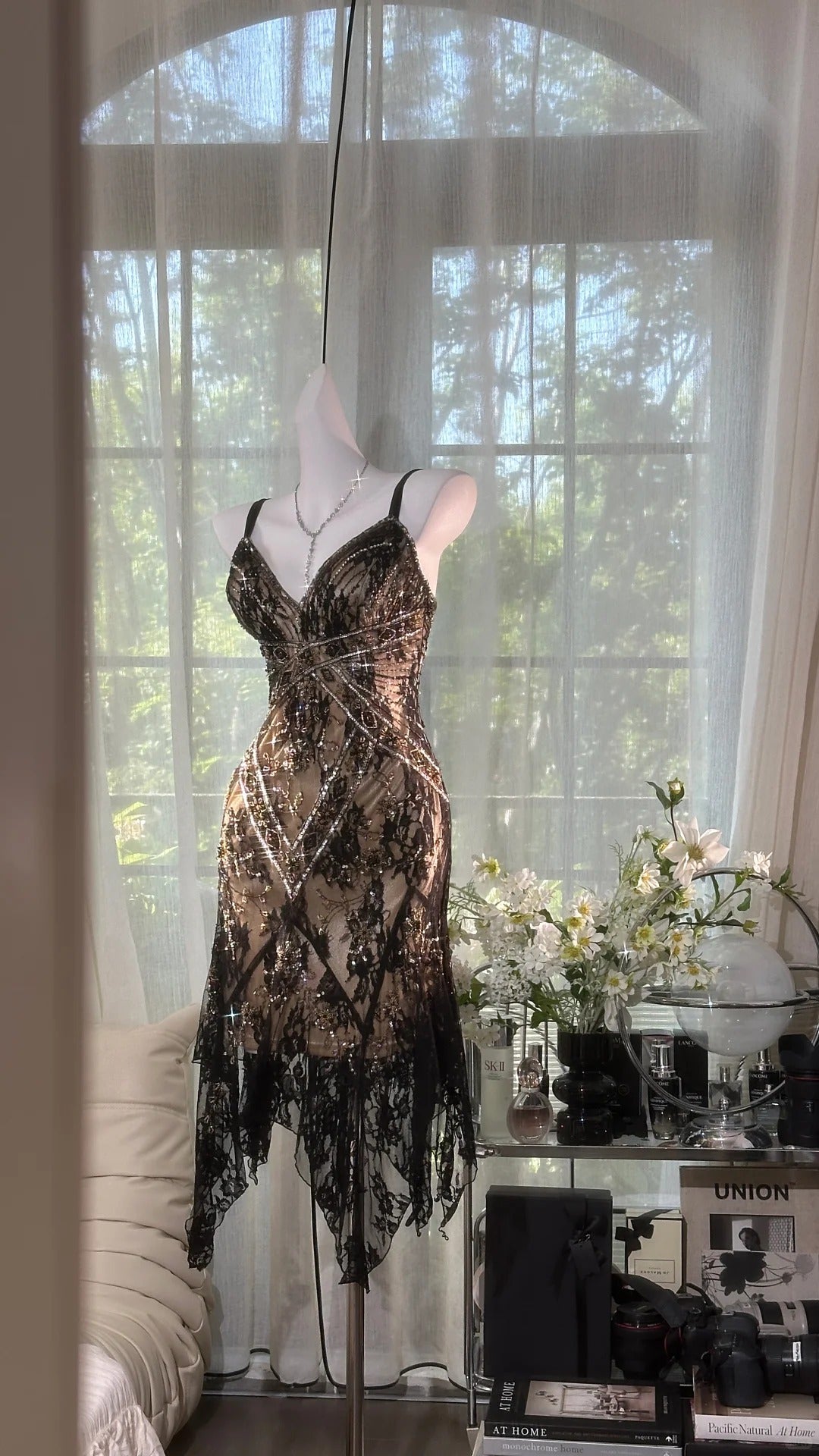 Black brown vintage beaded lace dress short homecoming dress prom dress evening dress party dress gh4818
