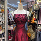 Burgundy flower exquisite elegant long satin evening dress birthday party dress prom dress gh4279