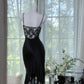 Black shiny vintage exquisite beaded satin lace long homecoming dress prom dress evening dress party dress gh4823