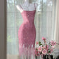 Pink shiny vintage chiffon short homecoming dress prom dress evening dress party dress gh4822