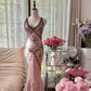 girlhomeshops-Formal Dress Pink Tulle Spaghetti-Strap Beaded Open-Back Mermaid Luxury-Style Gown gh6378