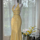 Yellow shiny beaded long chiffon ball gown evening dress party dress gh4745