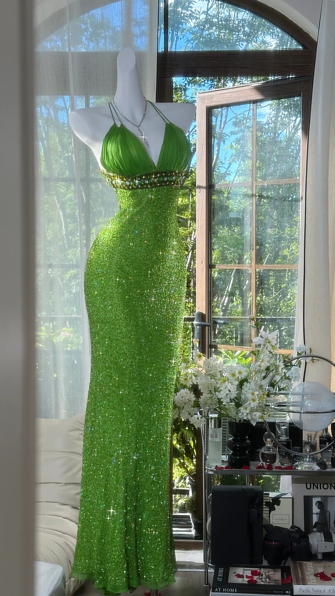 ✨Girlhomeshops-Green shiny exquisite gorgeous long chiffon Prom dress evening dress party dress gh4988