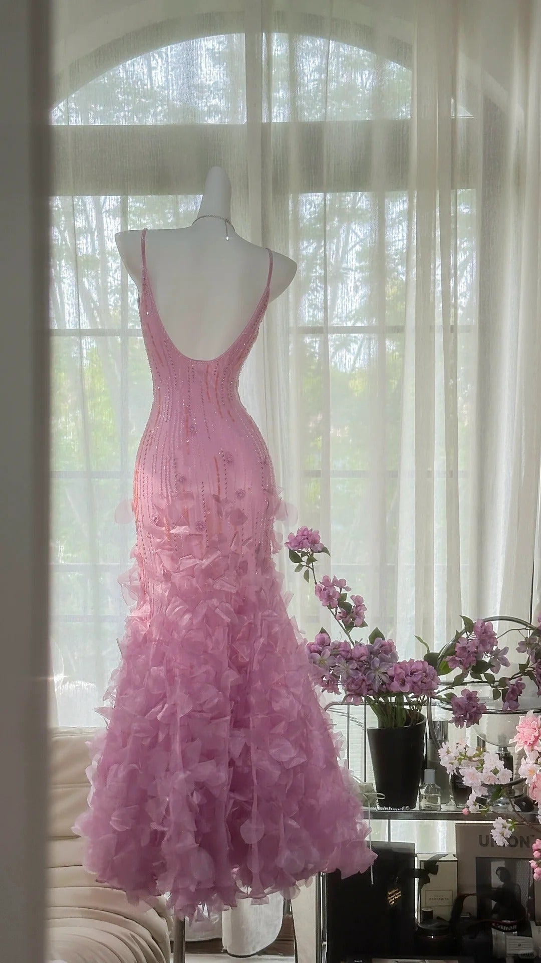 vintage pink and purple mermaid long slim beaded elegant chiffon homecoming dress prom dress evening dress birthday party dress date dress gh4682