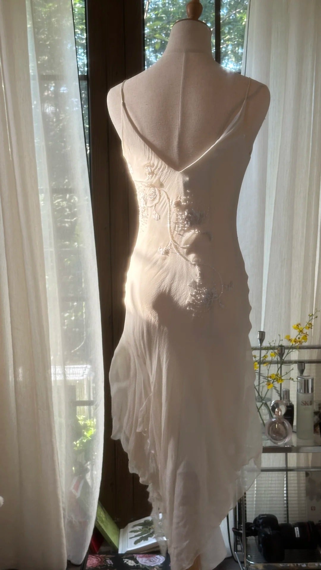 Ivory white elegant fashion exquisite floral beaded mid-length. Short chiffon ball gown evening dress party dress gh4622