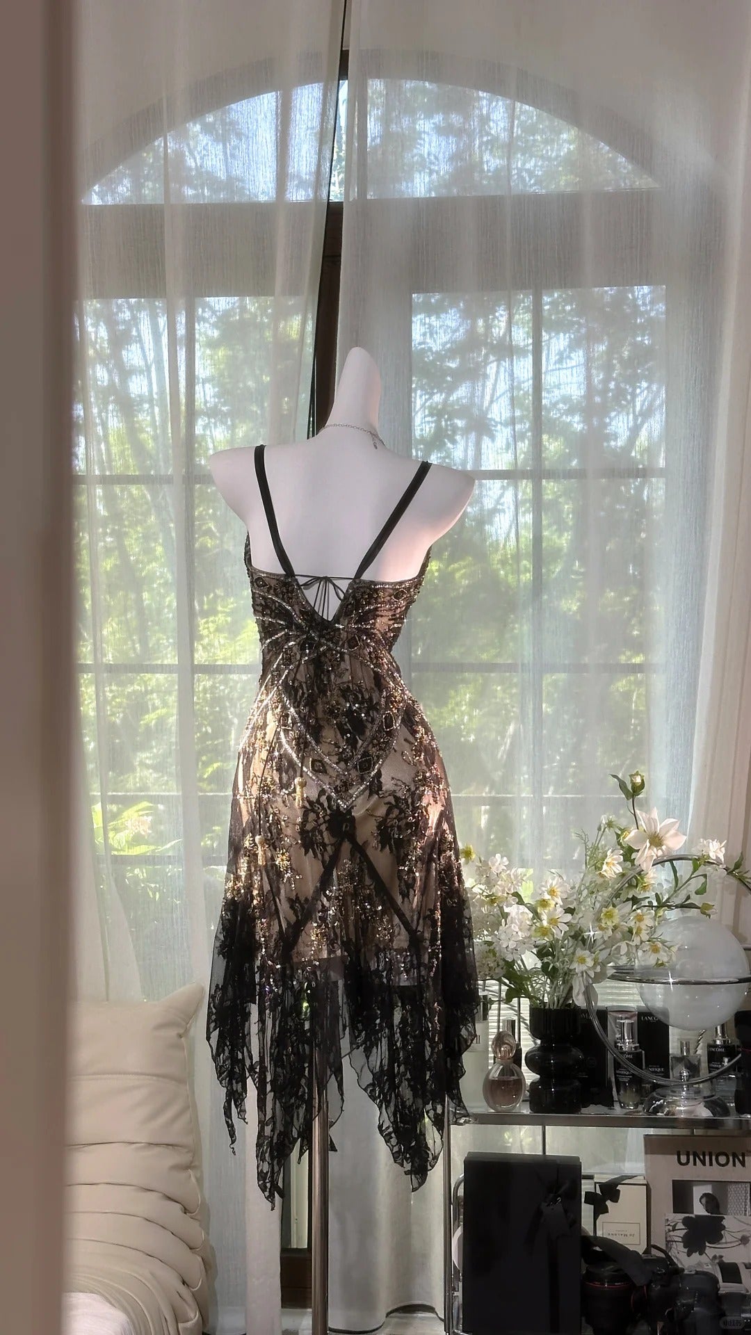 Black brown vintage beaded lace dress short homecoming dress prom dress evening dress party dress gh4818