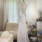 girlhomeshops-Formal Dress White Satin Spaghetti-Strap Beaded Open-Back Train Elegant-Style Wedding Dress gh6376