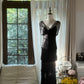 Black Beaded Elegant Long Tiered Chiffon Ball Gown Evening Gown Party Dress gh4751