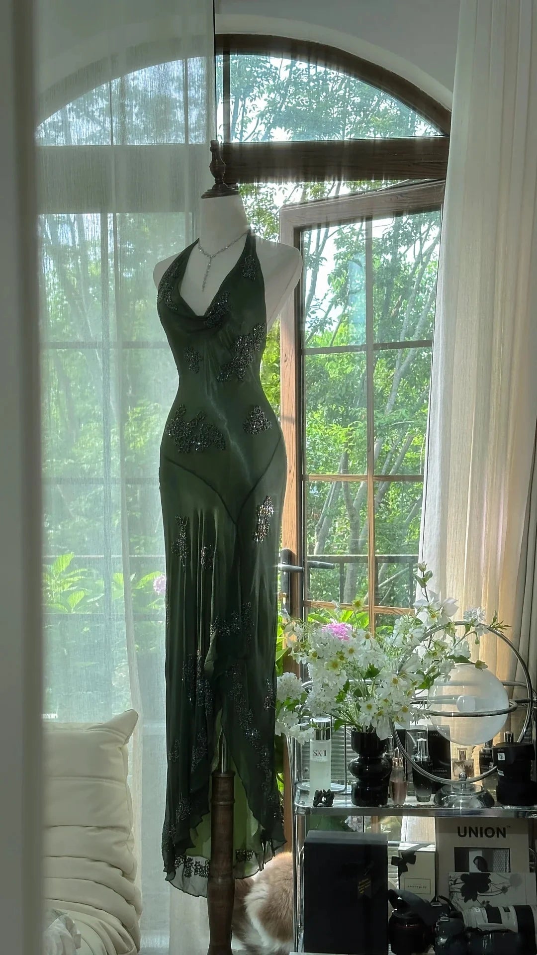 Dark Green Beaded Elegant Long Chiffon Ball Gown Evening Dress Party Dress gh4749