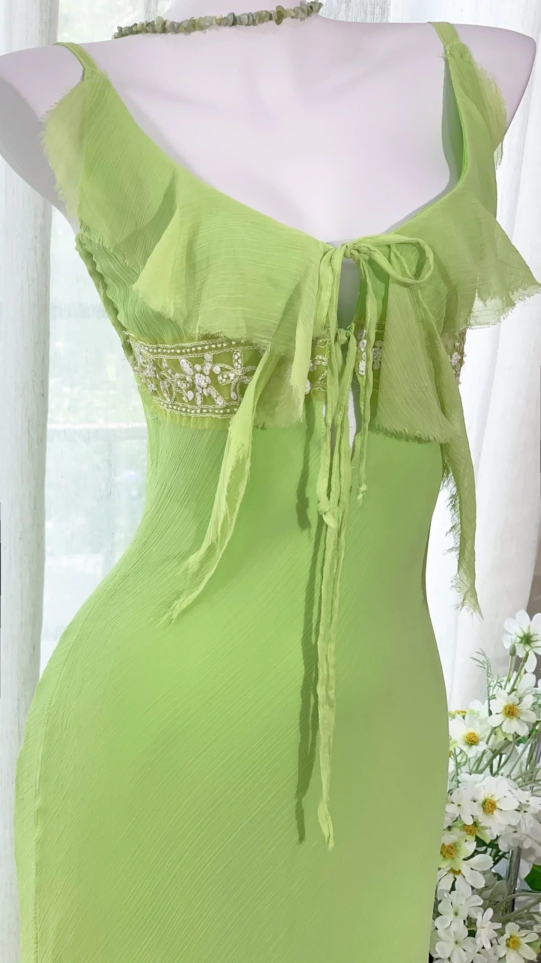 Green Elegant Romantic Chiffon Long Homecoming Dress Prom Dress Evening Dress gh4400