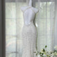 girlhomeshops-White Halter Neck Open - Back Sequined Mermaid Long Evening Dress gh5817