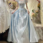 Blue Vintage Elegant Floral Long Satin Floor Length Ball Gown Evening Dress gh4415