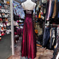 Burgundy flower exquisite elegant long satin evening dress birthday party dress prom dress gh4279