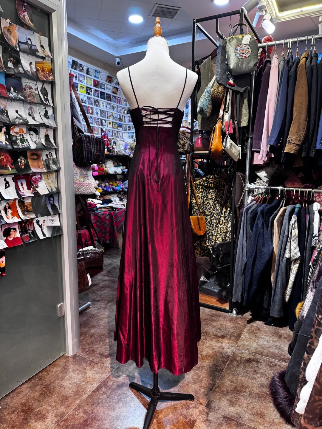 Burgundy flower exquisite elegant long satin evening dress birthday party dress prom dress gh4279
