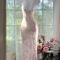 White light pink floral fashion sexy elegant satin long prom dress evening gown wedding party dress gh4846