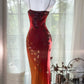 Burgundy Orange Floral Ball Gown Long Chiffon Date Dress Evening Dress Birthday Dress Wedding Dress gh4532