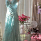 girlhomeshops-Formal Dress Mint Green Tulle Spaghetti-Strap Beaded Open-Back Floor-Length Elegant-Style Gown gh6379