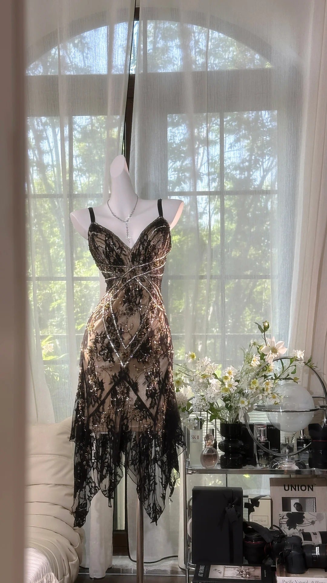 Black brown vintage beaded lace dress short homecoming dress prom dress evening dress party dress gh4818