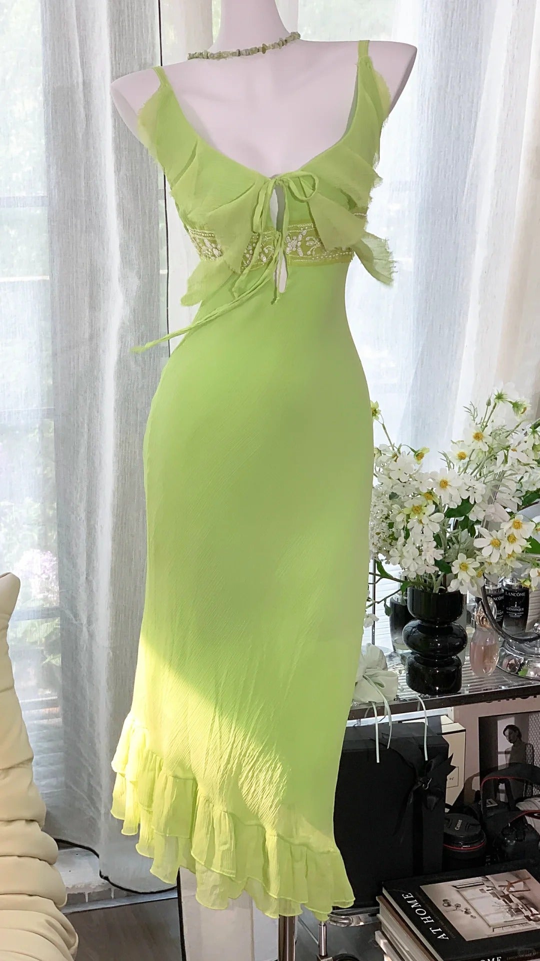 Green Elegant Romantic Chiffon Long Homecoming Dress Prom Dress Evening Dress gh4400
