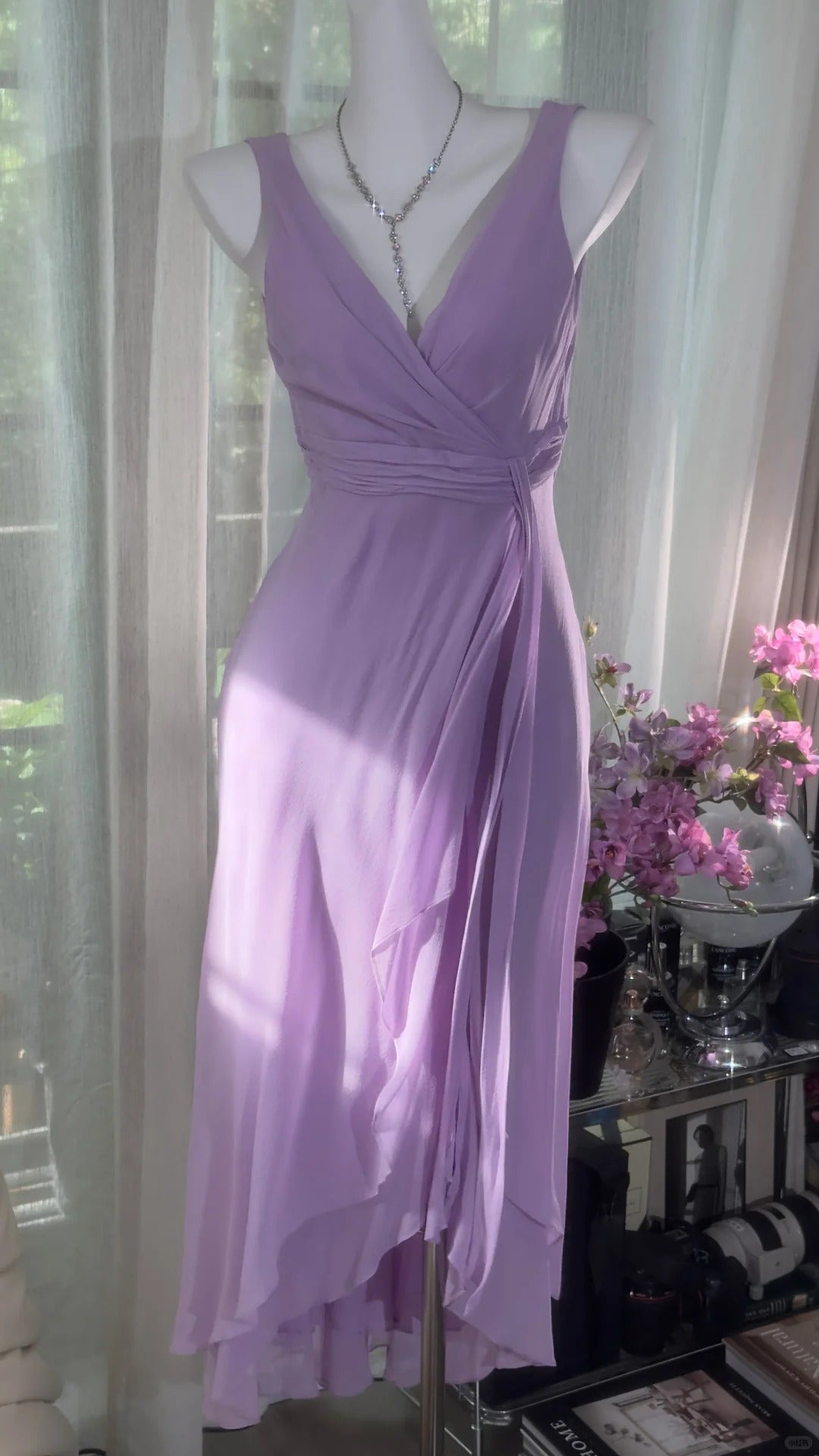 Girlhomeshops-Wisteria vintage taro purple short chiffon homecoming dress birthday dress gh5360