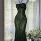 girlhomeshops-Dark green long exquisite beaded vintage long suspender chiffon prom dress gh5801