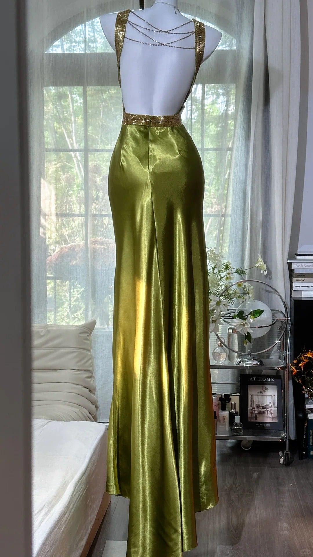 girlhomeshops-Green long exquisite vintage long satin prom dress gh5802