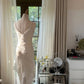 Ivory white elegant fashion exquisite floral beaded mid-length. Short chiffon ball gown evening dress party dress gh4622