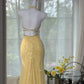 Yellow shiny beaded long chiffon ball gown evening dress party dress gh4745