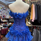 Blue floral chiffon short homecomming dress, birthday party dress gh4649
