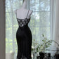 Black shiny vintage exquisite beaded satin lace long homecoming dress prom dress evening dress party dress gh4823