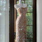 Brown Shiny Elegant Long Sequined Tulle Ball Gown Evening Dress Party Dress gh4612