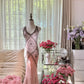 girlhomeshops-Formal Dress Pink Tulle Spaghetti-Strap Beaded Open-Back Mermaid Luxury-Style Gown gh6378