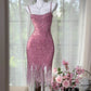 Pink shiny vintage chiffon short homecoming dress prom dress evening dress party dress gh4822