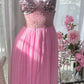 Pink Elegant Shiny V Neck Long Chiffon Ball Gown Evening Dress Party Dress gh4322