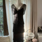 Black Beaded Elegant Long Tiered Chiffon Ball Gown Evening Gown Party Dress gh4751