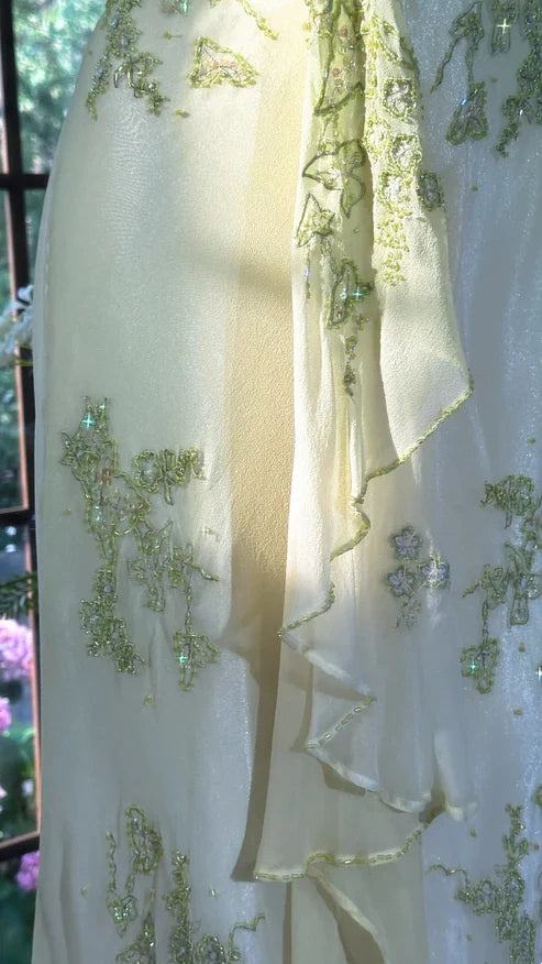 ✨Girlhomeshops-Green beaded exquisite gorgeous long chiffon Prom dress evening dress party dress gh4987