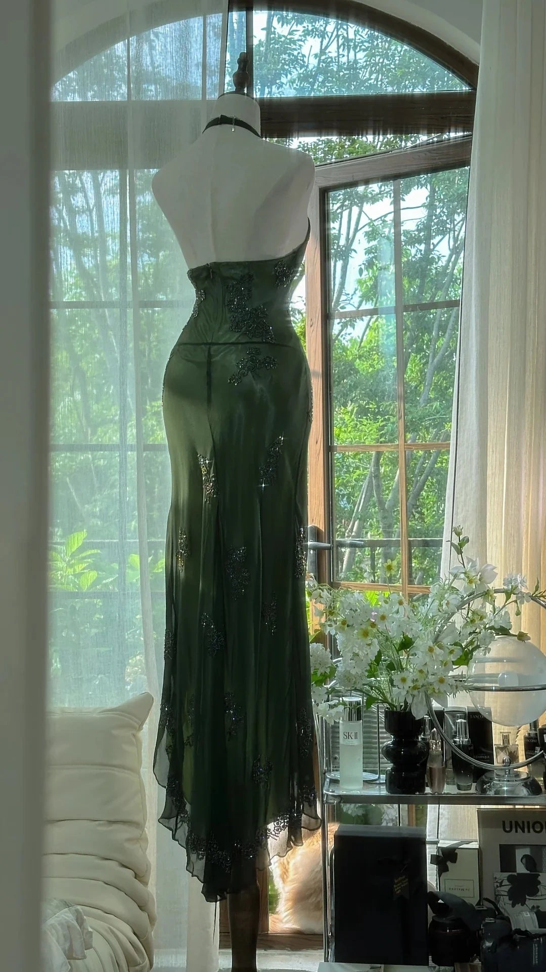 Dark Green Beaded Elegant Long Chiffon Ball Gown Evening Dress Party Dress gh4749