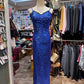 Robe de bal longue à paillettes bleues brillantes, robe de banquet, robe de soirée gh4651
