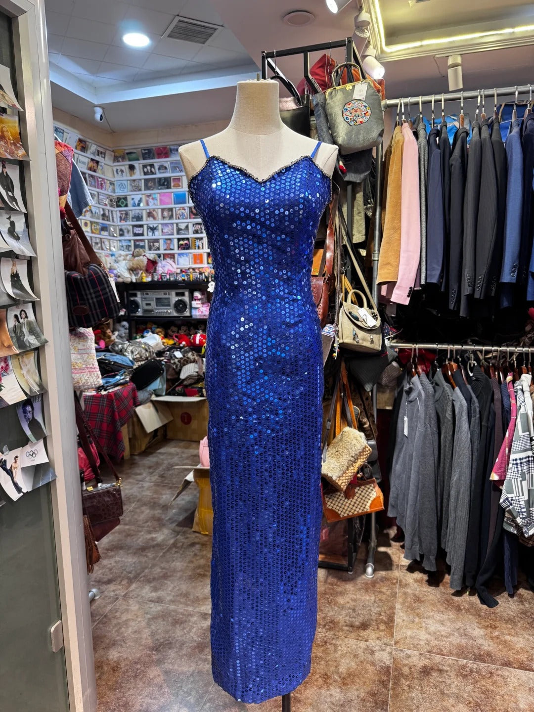 Robe de bal longue à paillettes bleues brillantes, robe de banquet, robe de soirée gh4651